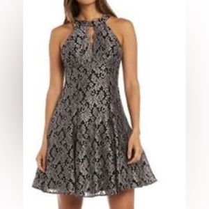 R&M Richards Women's Fit & Flare Lace Dress, Black/Taupe sz16
